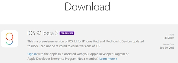 苹果iOS 9.1 Beta 3发布 新增壁纸/表情
