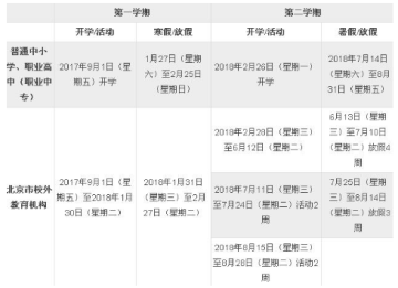 2018年北京中小学寒假时间表